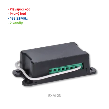 Pohon brány Externí přijímač 2-kanálový (433MHz), 200 kódů, pevný a plovoucí kód