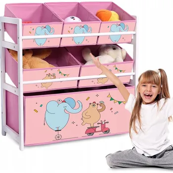 úložný prostor na hračky Dětský regál na hračky, knížky, dřevěný organizér, 6x box, koš