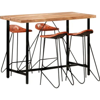 Jídelní set vidaXL 5dílný barový set masivní dřevo a pravá kůže [278764]