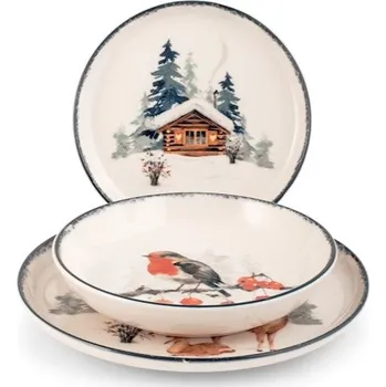 jídelní souprava Kameninová vánoční jídelní sada pro 6 osob Zimní krajina 18 ks