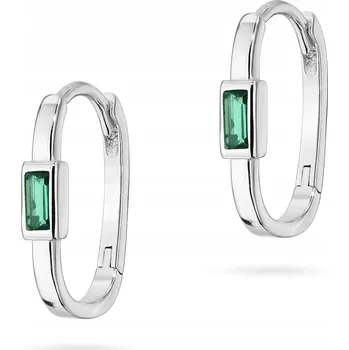 Náušnice STŘÍBRNÉ NÁUŠNICE ryzost 925 Oválné Zelený Zirkon Anglické zapínání