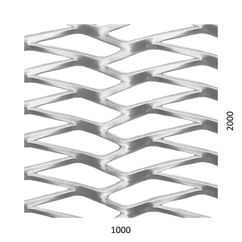 Plech DOPRODEJ! Hliníkový tahokov, dekorativní oko: 76x20 mm, můstek: 5 mm (1000x2000x2 mm), orientace oka: rozměr oka 76 mm je rovnoběžný s rozměrem tabule 1000 mm