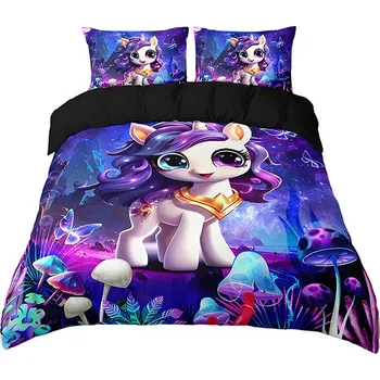 Povlečení Excellent 3dílná souprava povlečení 135 × 200 cm - Jednorožec a motýli