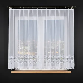 Záclona Dekorační krátká vzorovaná záclona na žabky MODESTA LINE 160 bílá 300x160 cm MyBestHome