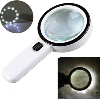 Žertovný předmět Velká lupa s 12 LED osvětlením - bílá