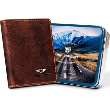 Peněženka Pouzdro na karty Peterson z pravé kůže hnědé PTN WL-0904-COM cognac -