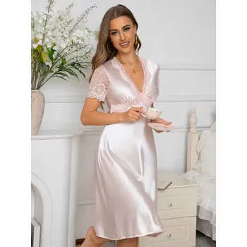 Dámská noční košile Krátká noční košilka s rukávem Barva: Růžová, Velikostní tabulka: M