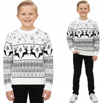Dámský svetr Vánoční svetr pro děti bílý norský vzor sob vlna vánoční stromky velikost 7/8