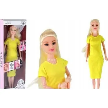 Panenka Baby Panenka Těhotná maminka miminko Dlouhé blond vlasy Žluté Šaty