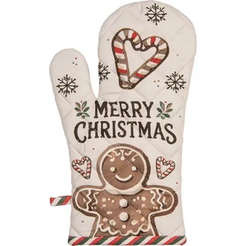 Utěrka Béžová bavlněná chňapka kuchyňská rukavice s vánočními perníčky Classic Gingerbread Magic – 18x30 cm