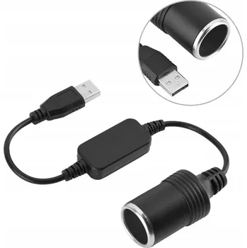 Měnič napětí USB měnič na 12V zásuvku zapalovače, černý