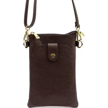 Kabelka Malá kožená dvouoddílová crossbody kabelka (pouzdro na mobil) Luka tmavěhnědá