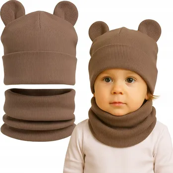 Čepice Dětská souprava: dvojitá čepice s oušky a nákrčník na jaro/podzim, velikost 48-50