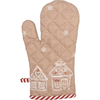 Utěrka Hnědá bavlněná chňapka s motivem perníkových domečků Gingerbread Bliss – 18x30 cm