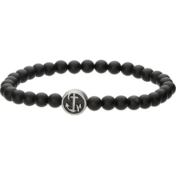 Náramek Manoki Korálkový náramek Claude - 6 mm černý onyx, kotva X-BA495B/23 Černá 23 cm