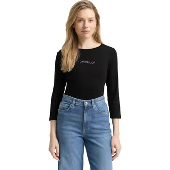 Dámské tričko Tom Tailor dámské triko s třpytivým logem 1048941 14482 Černá XL