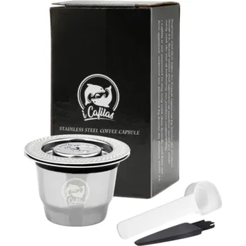 Kávovar Nerezová opakovaně použitelná kapsle na mletou kávu do Nespresso s kovovou lžičkou a čisticím kartáčkem Ekologická alternativa kapslí