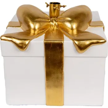 Vánoční ozdoba Stojan na vánoční stromeček bílo-zlatý dárek – 30x28x48 cm