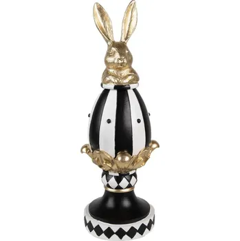 Dekorace černobílá pruhovatá soška se zlatou králičí hlavou Zoete Pasen – 13x12x34 cm