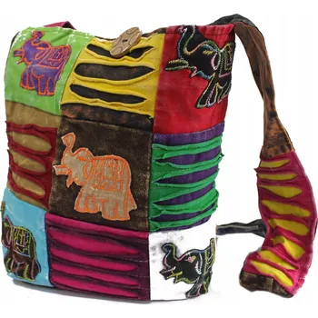 Čokoládová etno kabelka se slonem na popruhu