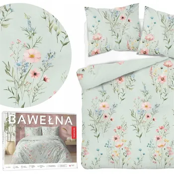 Povlečení Povlečení mátové s akvarelovými květy lučních květin - 220x200 - kolekce Naturalis