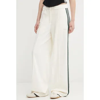 Dámské kalhoty Velurové kalhoty adidas Originals Velvet dámské, béžová barva, high waist, KF2303 01X, vel. 40