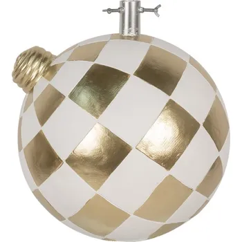 Vánoční ozdoba Zlato-bílý stojan na vánoční stromeček ve tvaru skleněné ozdoby – 42x42x44 cm