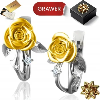 Náušnice STŘÍBRNÉ DÁMSKÉ NÁUŠNICE 925 ZLATÉ ANGLICKÉ RŮŽE DÁREK PRO MAMINKU ŽENU