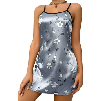 Dámská noční košile Sexy dámská noční košilka s potiskem květin Elegantní noční prádlo z měkkého polyesteru a spandexu Pohodlný střih Různé barvy Lehký materiál modrá M