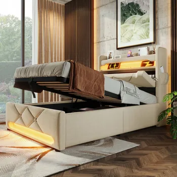 Postel Jednolůžková dřevěná postel Arhatreya 90x200, béžové odstíny