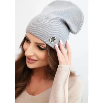 Čepice Dámská čepice z modalu a viskózy s ozdobným knoflíkem šedá UNI