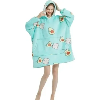 Dámská mikina Dámská zimní mikina s kapucí Modrá nadměrná flanelová deka s kapsami a dlouhými rukávy Vzor avokáda a toastu Pohodlný teplý polyester