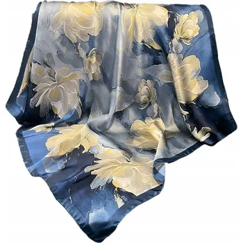 Podprsenka Elegantní dámská ŠÁLA velká ŠÁTKA hedvábná 180x90 modré květiny