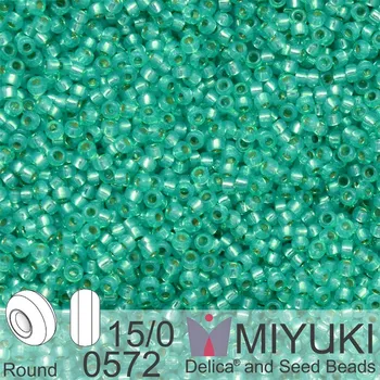Korálek Korálky Miyuki Round 15/0. Barva 0572 Dyed Aqua Green Silverlined Alabaster . Balení 5g
