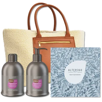 Kosmetická sada Vánoční balíček Silver Maintain od AlterEgo obsahuje šampon 300 ml, kondicionér 300 ml a stylovou tašku s kožešinou. Neutralizuje žluté tóny, chrání barvu a dodává blond vlasům zářivý lesk a hebkost. Perfektní dárek pro péči o blond vlasy. – Pro zářivou b