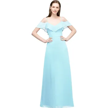 Dámské šaty Dlouhé šifonové šaty s výstřihem do V a tenkými ramínky pro plesy Barva: Nebeská, Velikost: 3XL