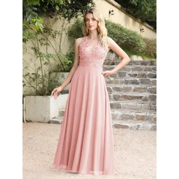 Dámské šaty Dlouhé krajkové šaty s perlami a průsvitnými zády pro večerní událost Barva: Růžová, Velikost: 3XL