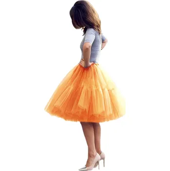 Dámská sukně Krátká nadýchaná tylová sukně s více vrstvami pro taneční události Barva: Oranžová, Velikost: S