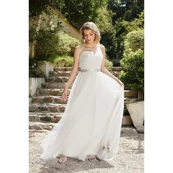 Dámské šaty Svatební šaty s korálkovým pasem a tylovou sukní v romantickém stylu Barva: Bílá, Velikost: 3XL