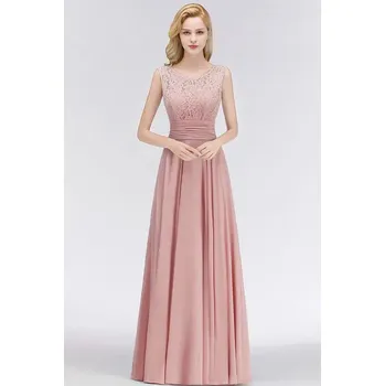 Dámské šaty Dlouhé šifonové šaty s krajkovým živůtkem a páskem pro svatební oslavy Barva: Růžová, Velikost: XL
