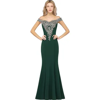Dámské šaty Dlouhé vyšívané šaty s odhalenými rameny pro ples a formální akce Barva: Zelená, Velikost: XL