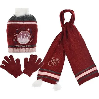 Čepice Harry Potter - souprava šála, čepice a rukavice, vínová, 52