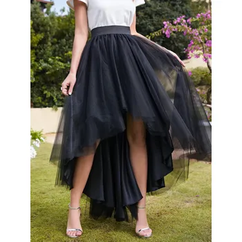 Dámská sukně Asymetrická tylová sukně s vysokým pasem pro večírky a sváteční události Barva: Černá, Velikost: ONE SIZE