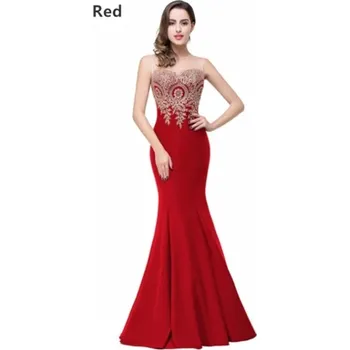 Dámské šaty Elegantní mořské šaty s krajkou a zlatými aplikacemi pro ples Barva: Červená, Velikost: XL