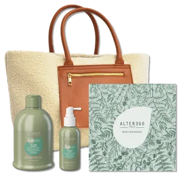 Kosmetická sada Vánoční balíček Volume AlterEgo – Šampon 300 ml, Sprej 150 ml, taška s kožešinou – Pro objem a lehkost vlasů – Pro větší objem, lehkost a vitalitu vlasů