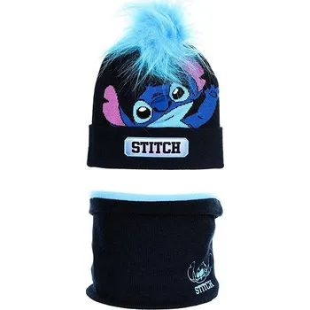 Pokrývka hlavy Lilo a Stitch - souprava čepice a nákrčník, tm. modrá, 54