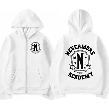 Dámská mikina Dámská mikina s kapucí na zip Jednobarevná mikina s nápisy a znaky Pohodlný volnočasový svršek s kapsami z měkkého polyesteru v různých barvách bílá L