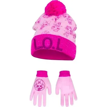 Čepice LOL - souprava čepice a rukavice, růžová, 52