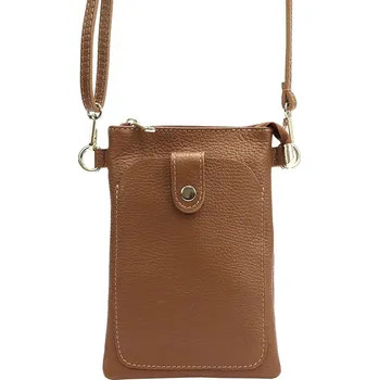 Kabelka Dvouoddílová malá hnědá kožená crossbody kabelka (pouzdro na mobil) Luka no. 070
