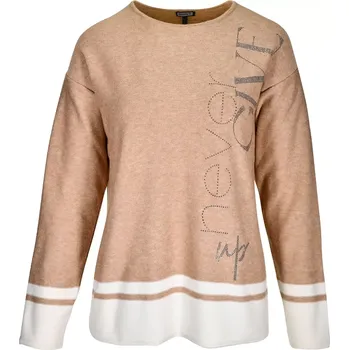 Dámský svetr Dámský elegantní svetr s kamínkovým nápisem Kenny S. 565334 latte velikost 38